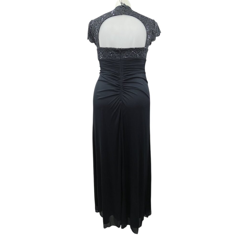 Betsy & Adam Sequin Lace Gown Charcoal Gray Size 14 Formal Evening - Picture 4 of 10